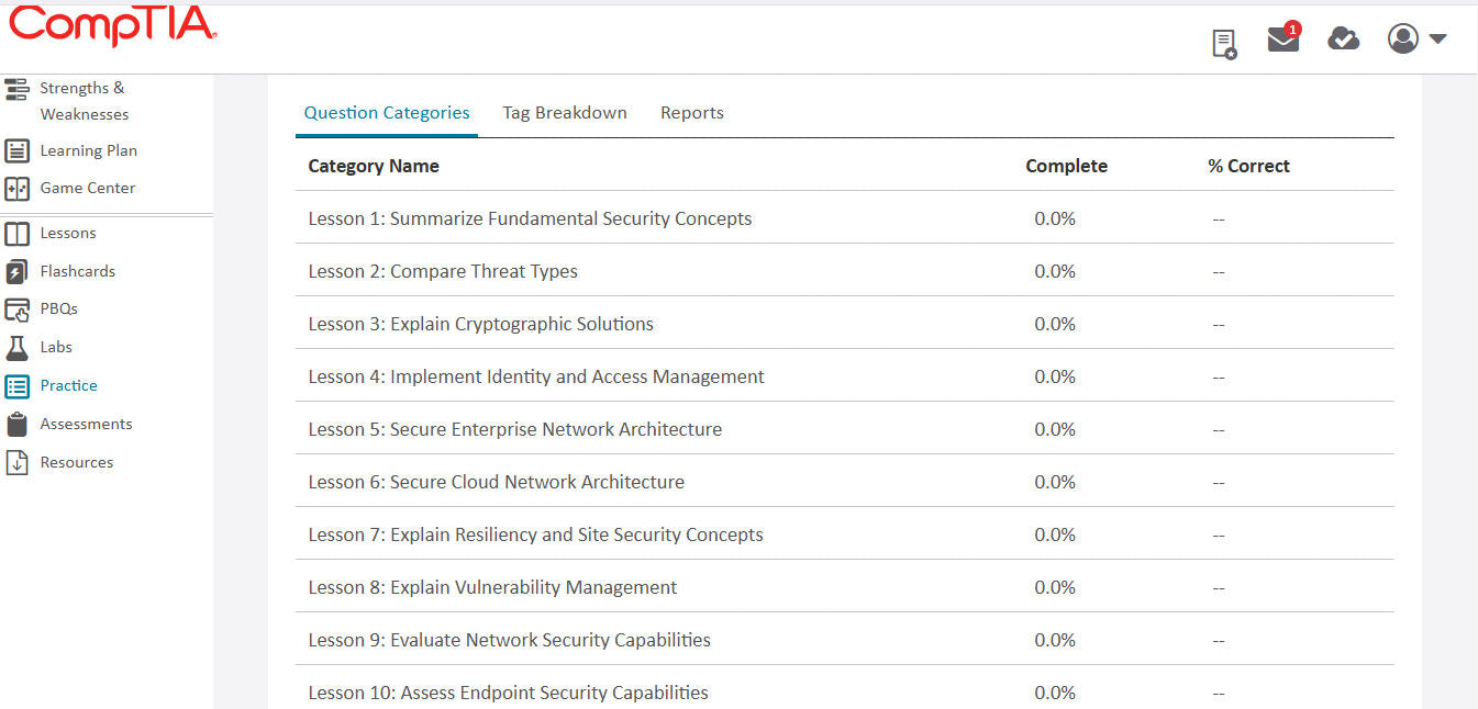 เรียนรู้ CompTIA Security+ CertMaster + ห้องปฏิบัติการ (SY0-701)